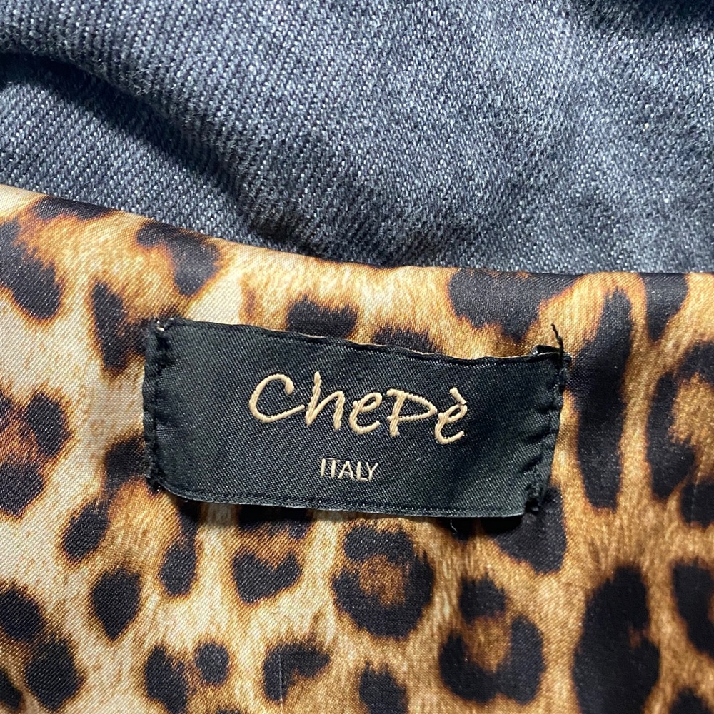 Womens Charcoal Button Jacket with Leopard Trim - Picture 6 of 7
